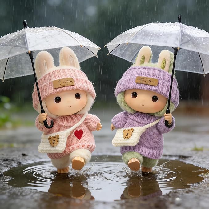(2 Pack) Clothes for LABUBU 17cm Doll, 6-Piece Handcrafted Crochet Accessories for LABUBU, Premium Outfits for LABUBU Unique Dress up - Heart Sweater + Hat + Bag (Pink & Purple)