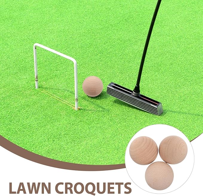 TOYANDONA Beech Wood Croquet Golf Ball Set 3Pcs for Outdoor Lawn Games Backyard Family Fun Durable Round Balls for Multiple Players