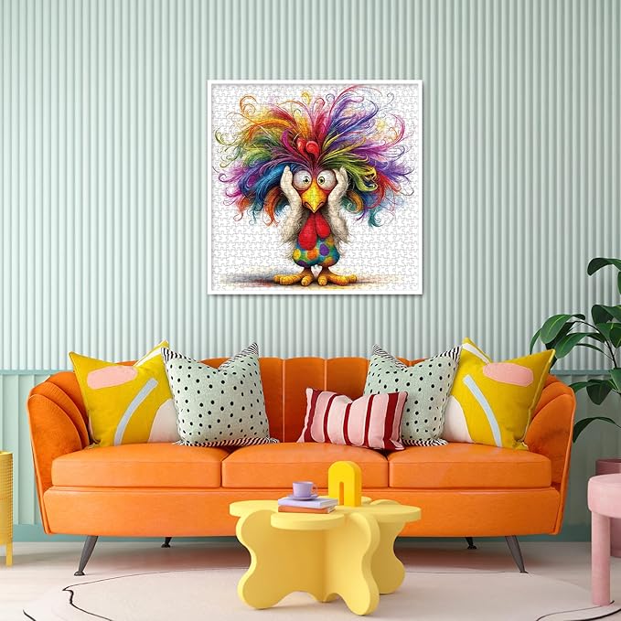 Funny Bird Puzzle for Adults 1000 Pieces, Colorful Chicken Jigsaw Puzzle, Cute Animal Rainbow Puzzle