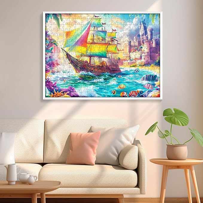 300 Piece Puzzles for Adults – Sea Beach Ship Jigsaw Puzzle, Large 300 Pieces Jigsaw Puzzle for Adults Kids Seniors, Family Fun Puzzle Game & Relaxing Gift, 20.5 x 15