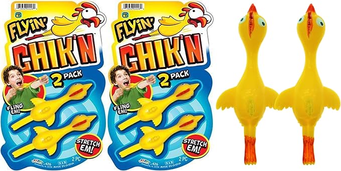 JA-RU Finger Slingshot Chickens (2 Packs 4 Units) Rubber Sling Chicken Flick Chicken Flying Chicken Flingers Stretchy Toys For kids Party Favors 426-2