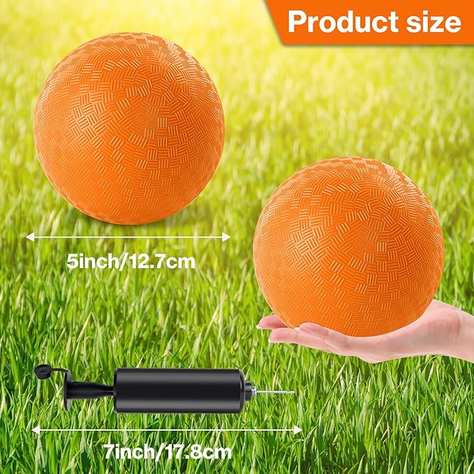 12 Pack Dodgeballs 5 Inch Playground Ball Kickball Orange Inflatable Rubber Handball Bouncy Dodge Ball with 1 Hand Pump for Outdoors Ball Games Gym Camps Picnic