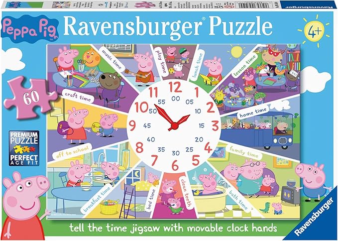Ravensburger Peppa Pig: Tell The Time 60 Piece Clock Jigsaw Puzzle for Kids - Screen-Free Activity Boosts Concentration and Focus - MESH Accredited