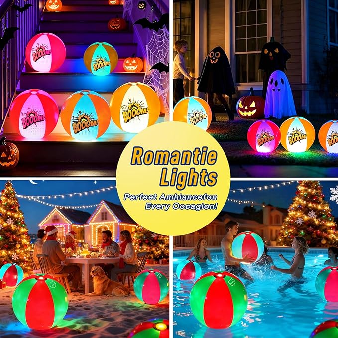 MIAOKE Funny and Playful Pool Toys 16 Inch 5 Pack- 16 Lighting and 4 Modes LED Beach Ball with Remote Control,Suitable for Pool Games Night Summer Pool Party,Outdoor Everybody Family Games, Yellow