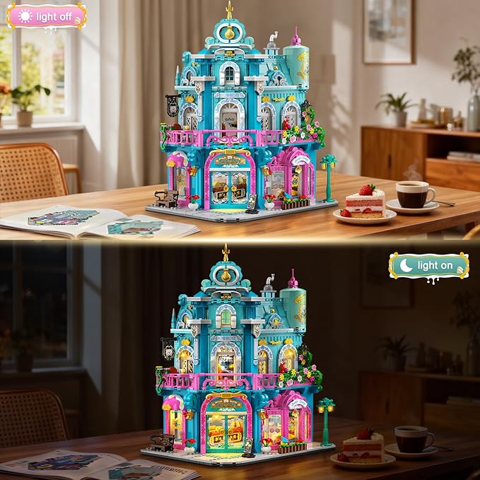 Castle Dairy Bakery Store Building Set with Light, Easter 1689 PCS City House Building Block Toy with Milk Cake Bread, Home Decor Construction Model Kit for Adults Kids Boys Girls Ages 12+