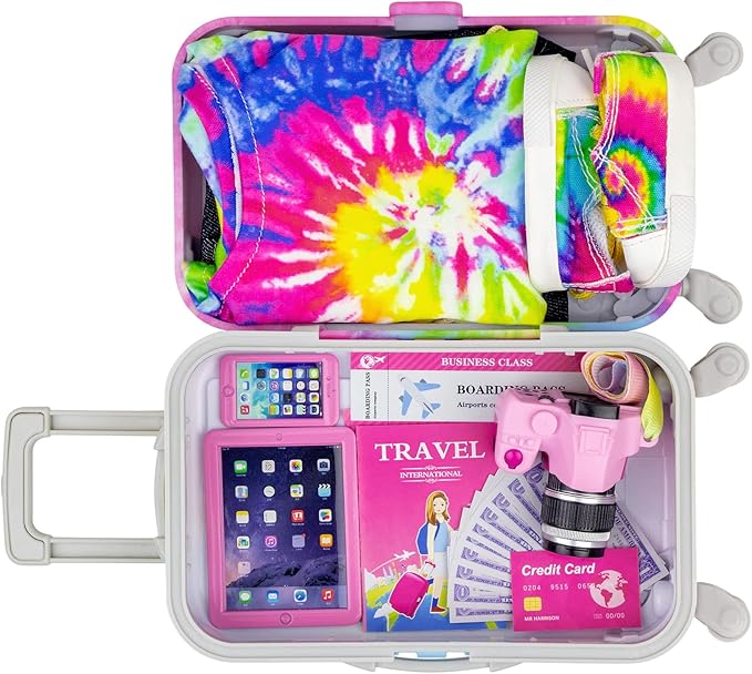 Ecore Fun 18 inch Girl Doll Suitcase Travel Luggage Accessories Play Set - 18" Doll Carrier Storage, Including Suitcase Camera Cell Phone Shoes ect…