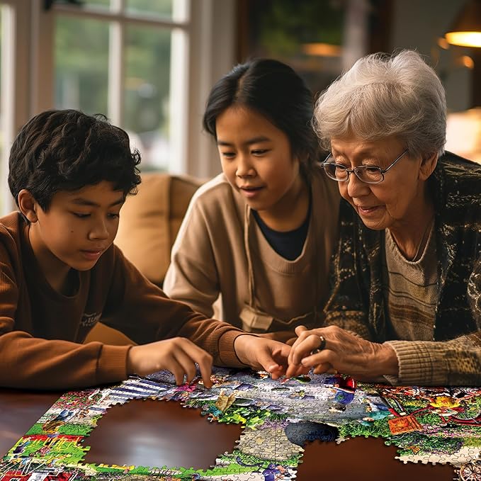 White Mountain 1000 Piece Jigsaw Puzzle Scenic Summer Village Puzzles with Large Pieces for Adults and Family 24"x30" - Captured Moments Seek & Find