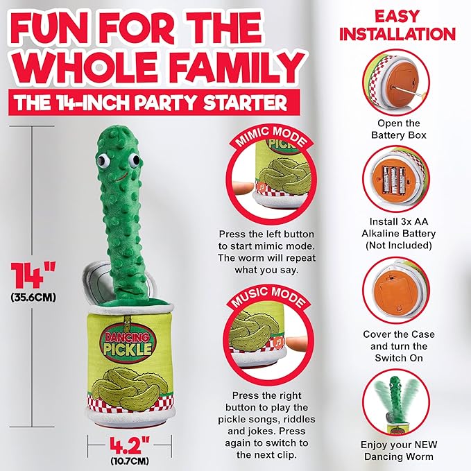 Gagster Dancing Pickle – Sings, Repeats What You Say & Tells Jokes – Hilarious Electronic Yodeling Pickle – Dance, Weird Random Stuff for Anyone Who Loves Funny Gag Gifts