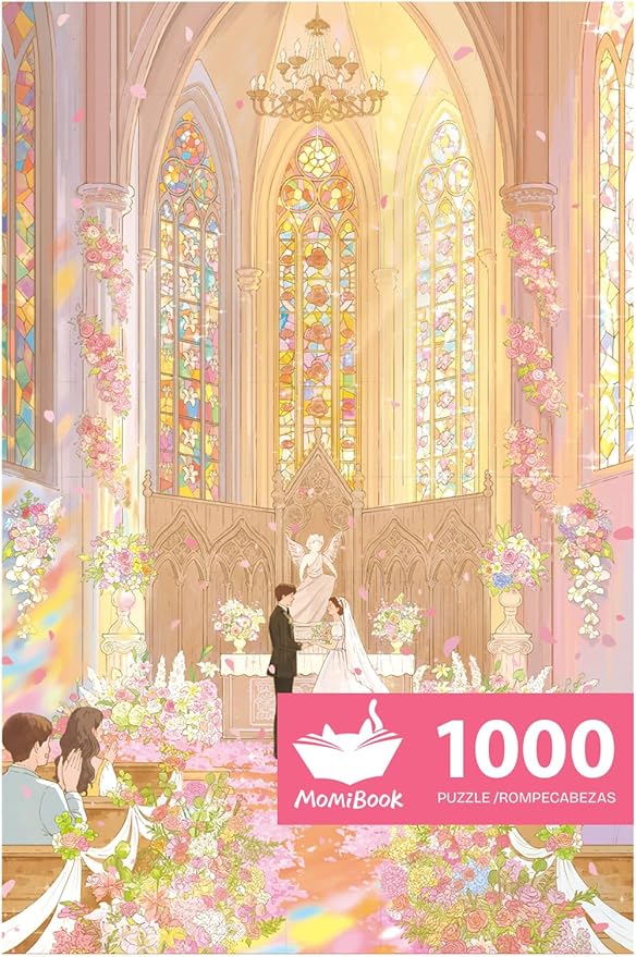 MOMIBOOK 1000 Piece Puzzle for Adults Jigsaw Puzzles of Wedding in The Holy Light, Vertical Texture Moonlight Feel Painting Image Hard Impossible Puzzle Unique Party Christmas Birthday Gifts