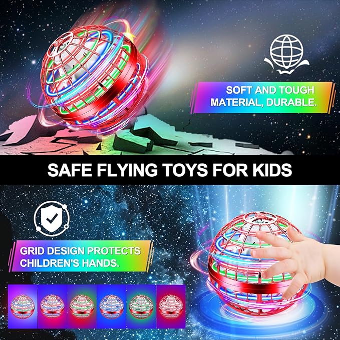 Flying Orb Ball Toy,2025 Upgraded Parachute LED,Magic Hand Controlled Flying Gravity Ball,Cosmic Globe Boomerang,Cool Christmas Birthday Gift for 6 7 8 9 10+ Year Old Boys Girls-Red & Purple