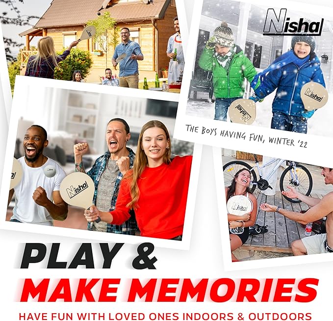 Nisha - Paddle Ball Set, Complete Set with 2 Pro Balls, 2 Rackets and Paddle Grips, Interactive Indoor, Outdoor and Beach Game, Comes in a Durable Plastic Case