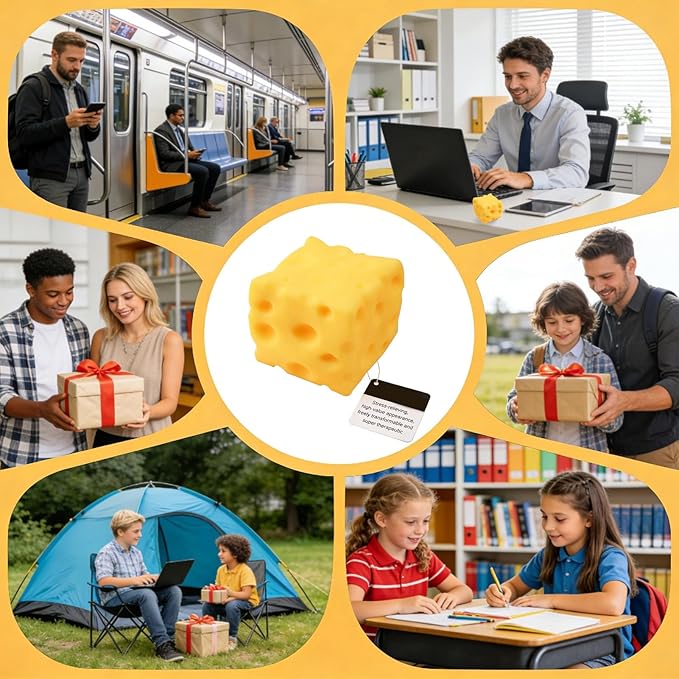Yellow Cheese Squeeze Toy,Soft Novelty Toy, Rebounding Sensory,Help for Relax,Focus, Sensory Cheese for & Adults, Food Theme Cheeese Cubes Squiishy Toys,Stress Balls for Adults