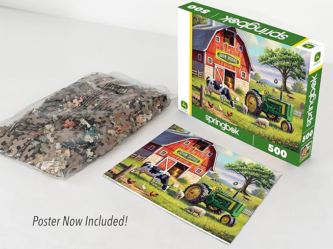 Springbok Country Morning 500 Piece Jigsaw Puzzle for Adults - Poster Now Included - John Deere Tractor - Unique Cut Pieces - Made in USA