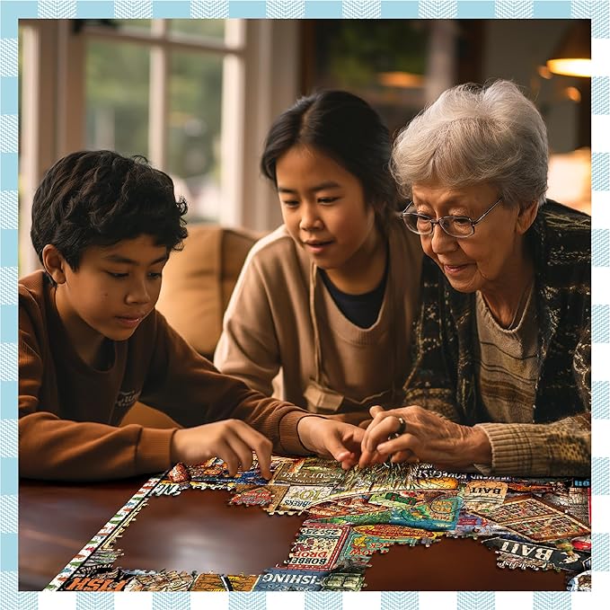White Mountain 1000 Piece Jigsaw Puzzle Vintage Fish Signs Collage Puzzles with Large Pieces Gift for Adults and Family 24"x30" - I Love Fishing