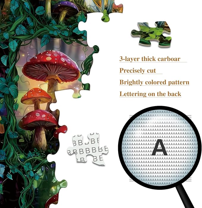 1024 Pieces Puzzles for Adults Jigsaw Puzzle with Letters on Back Mushroom Family Decoration Impossible Puzzle for Valentine Friends Parents（23.86 x 23.86 inches）