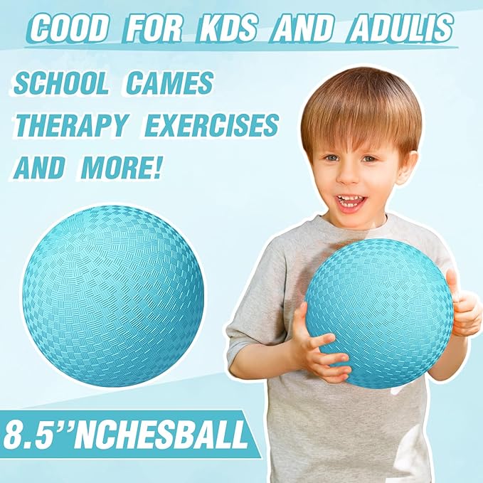 6 Pcs Macaron Playground Balls 8. 5 Inch Pastel Color Rubber Bouncy Balls for Kids Inflatable Colored Dodgeball Kickball Handball for School Backyard Beach Indoor Outdoor Games (Blue)