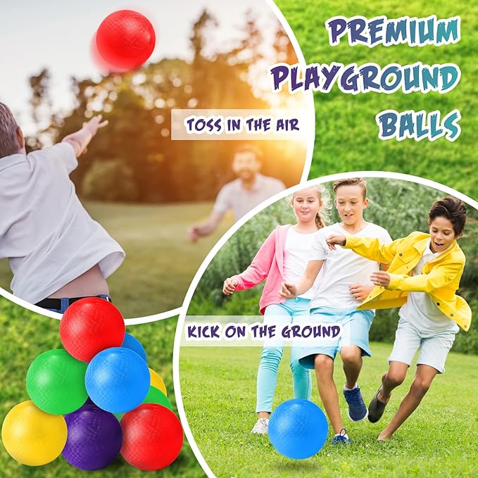 Macarrie 20 Pcs Playground Balls 6 Inches Dodgeball Kick Balls for Kids Adults Colorful Inflatable Balls Handballs Soccer Basketball Handball Games Camps Schools Outdoors