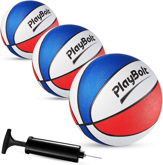 Size 3 Mini Basketballs (3 Pack) - 7-Inch Junior Rubber Basketball Set - Youth Beginner Kids Basketballs for Backyard Pool Parties, Arcade Games, Practice