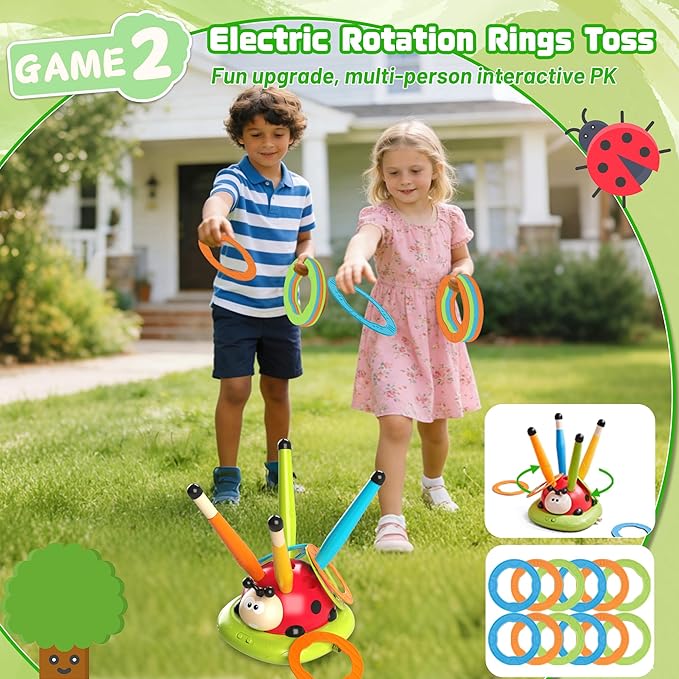5 in 1 Musical Jump, Bean Bag Toss Ring Game, Baseball Toys and Stomping Launch Rocket Launcher for Kids Remote Control Indoor Outdoor Sports Toys for Kids Ages 4-8 3-5 Birthday Easter Gifts