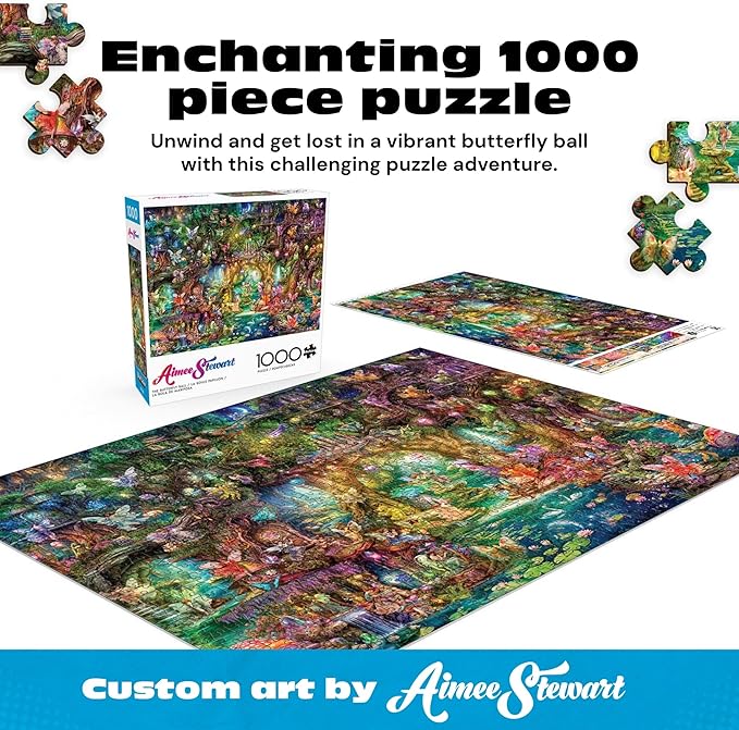 Buffalo Games - Aimee Stewart The Butterfly Ball 1000 Piece Jigsaw Puzzle, Made in USA, Premium Recycled Board, Reference Diagram