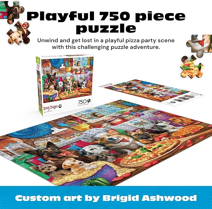 Buffalo Games - Pizza Time Pups by Brigid Ashwood 750 Piece Jigsaw Puzzle for Adults and Teens Colorful Dogs Kitchen Scene