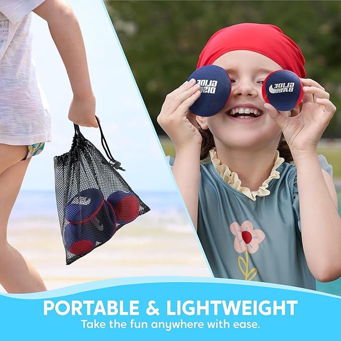 SYNCFUN 4 Pcs Skip Water Balls,Splash Water Bouncing Balls with Mesh Bag, Beach Toys for Kids, Pool Toys for Friends and Family, Fly Swimming Game Adults, Boys,Teens, Great for All Ages