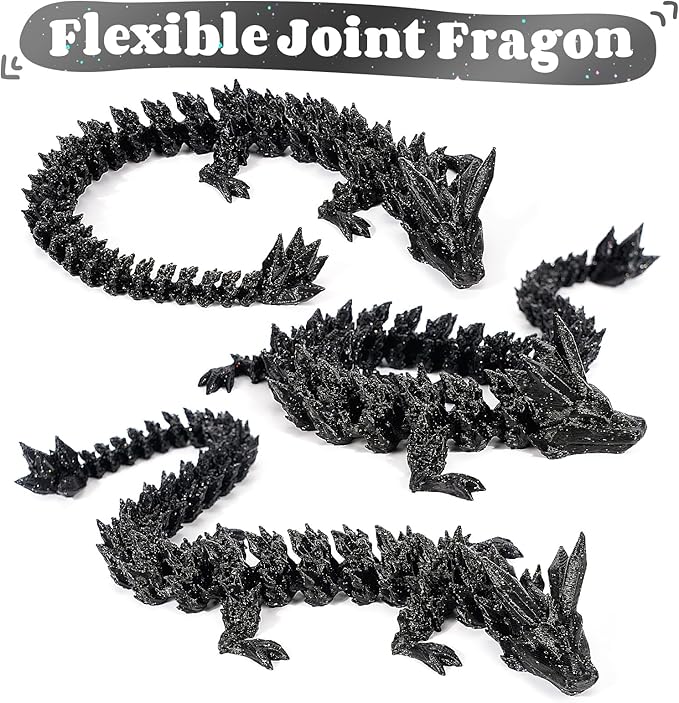 3D Printed Dragon Egg, Mystery Crystal Dragon Fidget Toys Surprise, Easter Eggs Articulated Crystal Dragons (Black Shimmer)