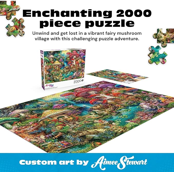 Buffalo Games - Merry Mushroom Village Picnic by Aimee Stewart 2000 Piece Jigsaw Puzzle for Adults with Full Color Poster