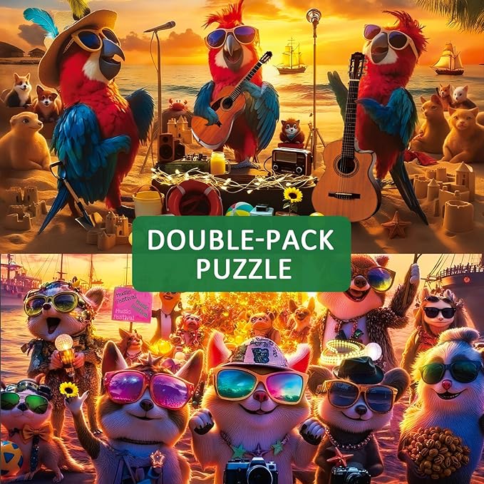 Unique Jigsaw Puzzles 1000 Pieces for Adults, 2 Pack Puzzles 1000, Clear Puzzles for Adults, Birds Singers and Cats Fans Theme, Interactive Party Games for Family