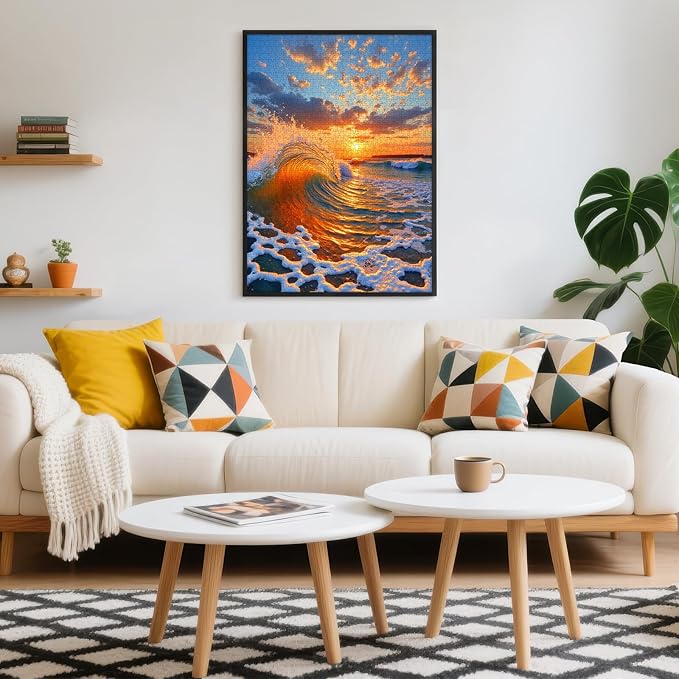 1000 Pieces Jigsaw Puzzles for Adults, Sunset Wave Beach Ocean Puzzle with Letters on Back, 20×28 Inch Hard Difficult Challenging Adult Puzzle for Gift & Home Decor
