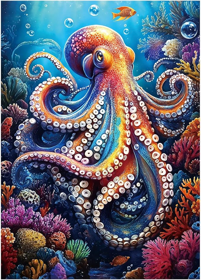 Ocean Octopus Magic Puzzle 1000 Pieces for Adults, Nature Colorful Sea Coral Jigsaw Puzzle, Under The Sea Animal Art Puzzle