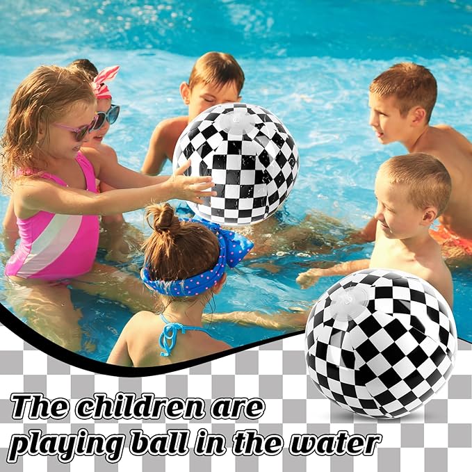 8PCS Race Car Checkered Flag Beach Ball Set – 8" Vibrant Black & White Themed Beach Balls for Kids’ Racing Birthday Parties, Summer Pool Games, End of Year Class Decorations, Bulk Party Favors