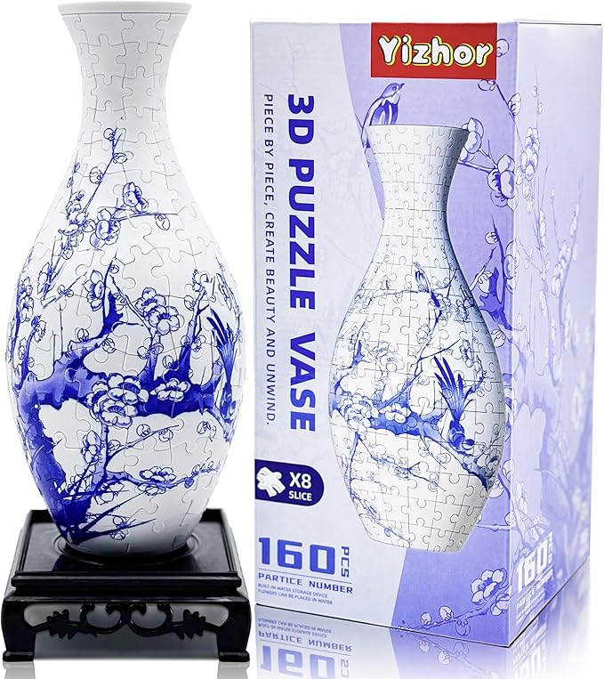 3D Puzzle Vase for Adults, 160 Piece Unique Flower Vase, Crafts for Adults, Home Decor Gift for Flower Arrangements (Plum Blossom)