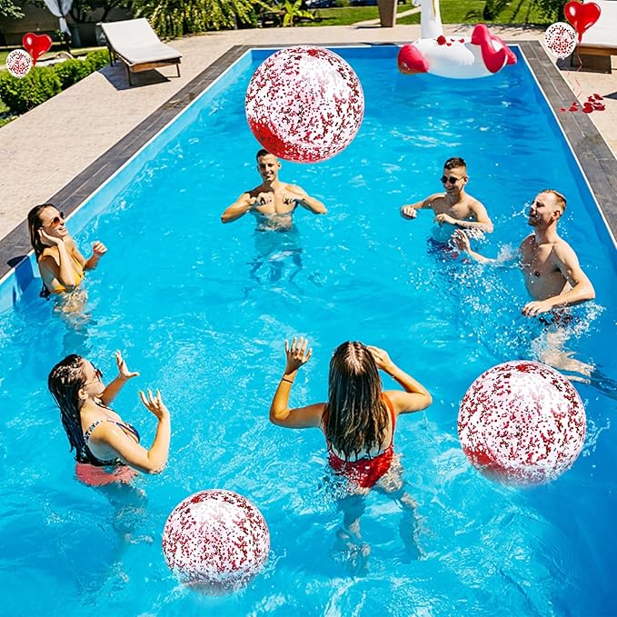 TURNMEON 5 Pack Sequins Beach Ball Jumbo Pool Toys Balls Giant Confetti Glitters Inflatable Clear Beach Ball Swimming Pool Water Beach Toys Outdoor Summer Party Favors for Kids Adults