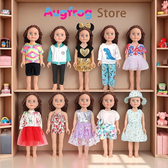 10 Sets of 18 Inch American Doll Clothes, Including 10 of Doll Clothing Dress Outfits for American Dolls, Birthday Gifts for Kids