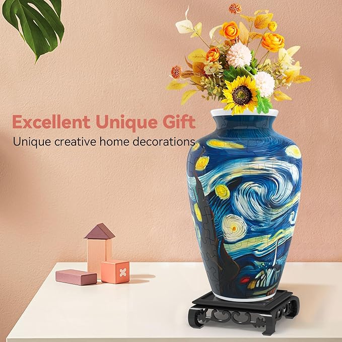3D Puzzles Vase for Adults, Crafts for Adults, 120 Pieces Plastic DIY Unique Flower Vase with LED Light House Warming Gift Birthday Gifts for Flower Arrangements and Home Decor