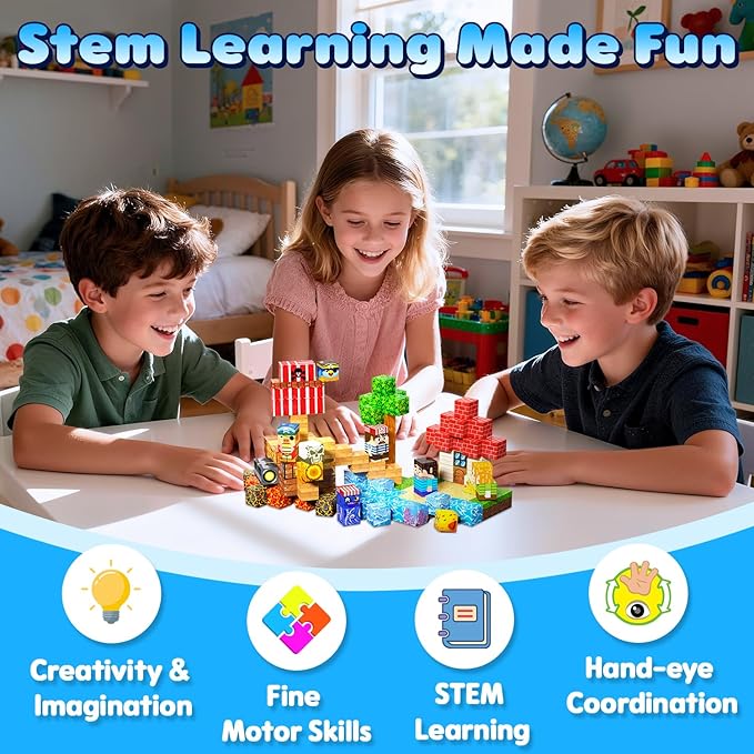 Magnetic Blocks, 208PCS Magnetic Building Blocks, Magnetic Cubes for Kids 4-8, Sensory Toy for STEM Constructions Magnetic Blocks for Boys Girls Age 3+, Holiday Birthday Gifts