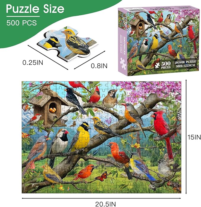 500 Piece Puzzle for Adults – Colorful Birds Jigsaw Puzzle for Adults & Seniors – Eco-Friendly Recycled Paper – Fun & Challenging Family Game Gift for Friends and Family (20.5 x 15 in)