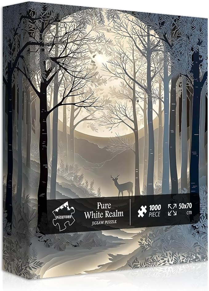 Nature Forest Puzzles for Adults 1000 Pieces, Landscape Plant Moon Deer Puzzles Unique Art, Impossible Hard Challenge Jigsaw Puzzle Paper Cut
