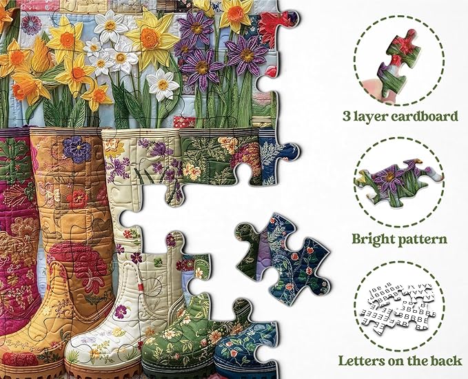 Colorful Flower Boots Puzzles for Adults 1000 Pieces, Plant Floral Boot Garden Jigsaw Puzzle, Blooming Boots Aesthetic Art Puzzle, Hard Challenging Puzzles for Adults