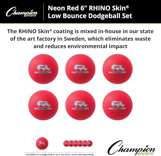 Champion Sports® Rhino Skin® Low Bounce Dodgeball Sets & Singles for Playground, PE, Backyard & League Games – Team Sports Equipment for Youth & Adults