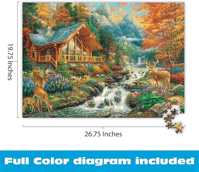 Buffalo Games - Alpine Serenity - Chuck Pinson - 1000 Piece Autumn Jigsaw Puzzle for Adults - Fall Mountain Cabin Scene - Challenging Puzzle for Game Nights - Finished Size 26.75 x 19.75 - Made in USA