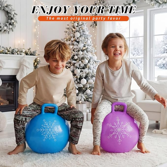 Sratte 3pcs 18 Inch Bouncy Hopper Ball with Handle Christmas Snowflake Bouncing Balls Blue Purple Pink Hopping Toys Inflatable Jumping Toy for Sport Boys Girls Gifts Winter Party Favors