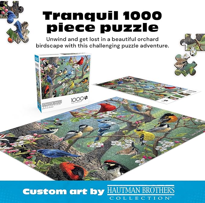 Buffalo Games - Birds in an Orchard - Hautman - 1000 Piece Jigsaw Puzzle for Adults, Challenging Bird Puzzle for Game Nights, Finished Size 26.75 x 19.75, Made in the USA