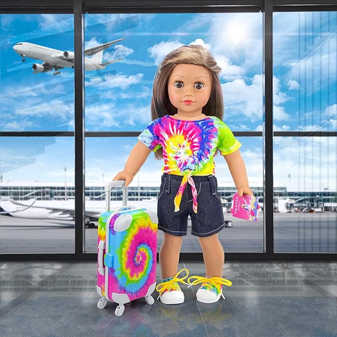 Ecore Fun 18 inch Girl Doll Suitcase Travel Luggage Accessories Play Set - 18" Doll Carrier Storage, Including Suitcase Camera Cell Phone Shoes ect…