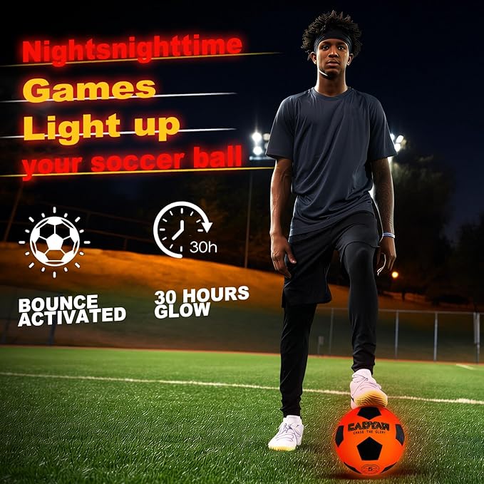 Glow in The Dark Soccer Ball, Rechargeable Light up Soccer Toys, Birthday Gift for Boys and Girls 8-12, Cool Toys for Kids Outdoor Night Activity - Size 5