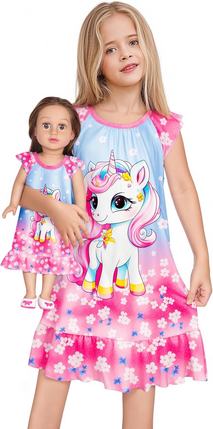 LQSZ Doll and Girl Matching Nightgown Outfit Pajamas Nightie Nightgown for Girls and Dolls Clothes