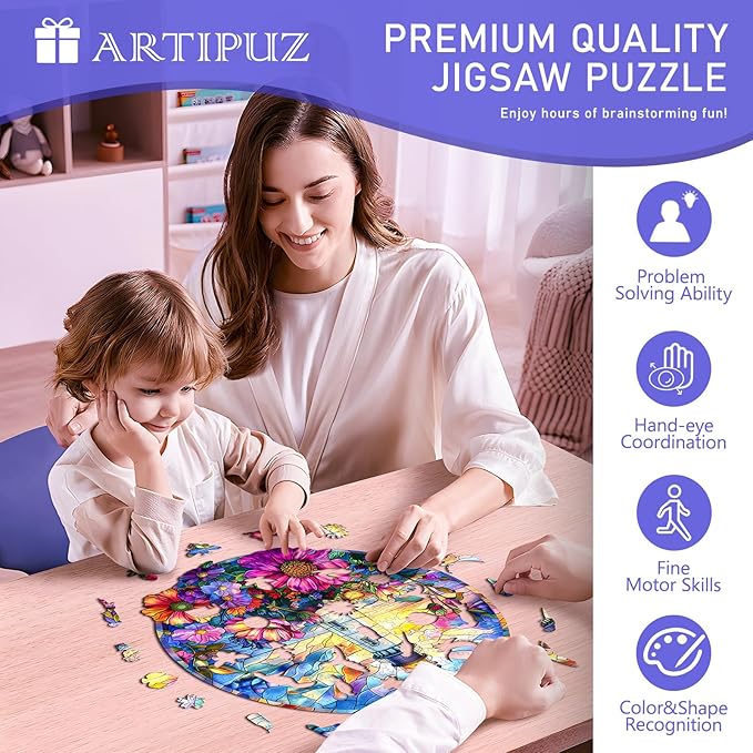 Wooden Puzzles for Adults - Stained Glass Lighthouse Wooden Puzzle, Unique Shape Wood Jigsaw Puzzle for Adults, Wood Puzzles Adult, Gifts for Family, Wall Art Home Decor (300pcs 13.4 * 13.1in L)