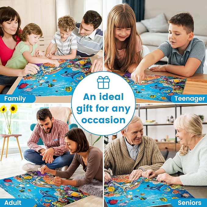 300 Pieces Underwater World Puzzle for Adults, Sea Turtle Jigsaw Puzzle 300 Pieces Recycled Cardboard Puzzles for Adults, Family Challenging Game Home Decor Gift Toy for Teens Kids Seniors 20.5×15 in