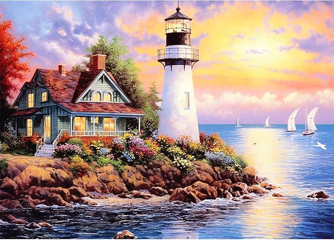 500 Piece Puzzle for Adults-Lighthouse | Recycled Cardboar Jigsaw Puzzles 500 Pieces | Challenging Family Activity Great Gift Idea for Family Friends | Difficult Puzzles Size 20.5X 15 inches